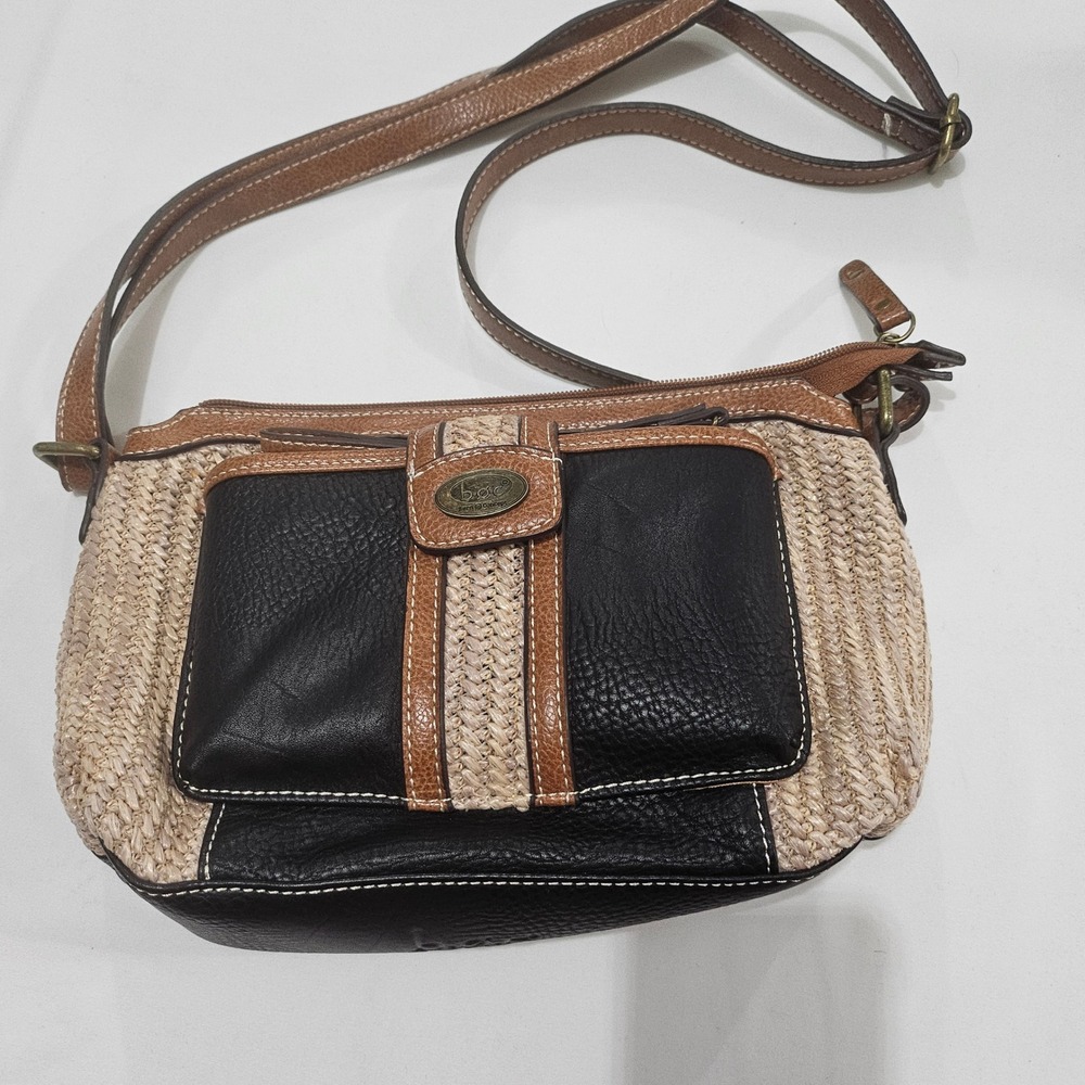 b.o.c. Born Concept Crossbody Bag Black Brown Straw Mixed Media with Wristlet